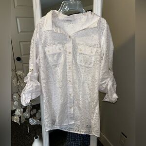 💜Calvin Klein Cream Textured Blouse